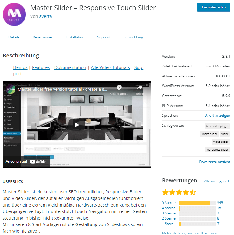Screenshot des WordPress-Plugins Master Slider