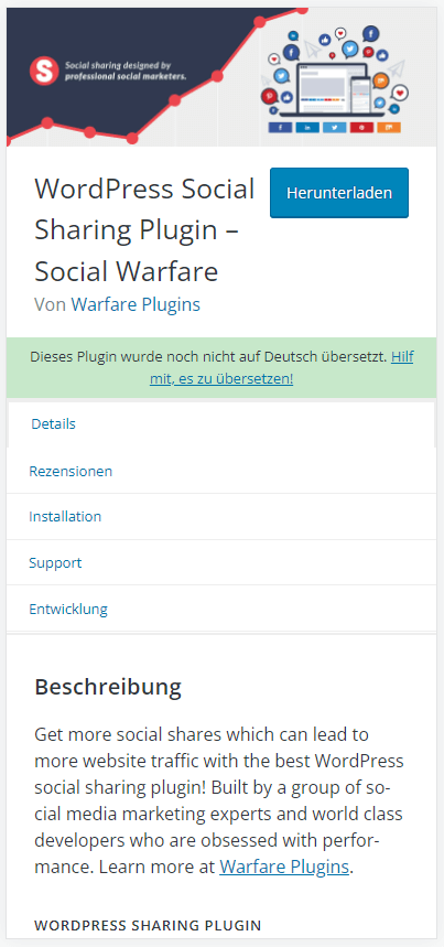 WordPress-Plugin „Social Warfare“ auf wordpress.org