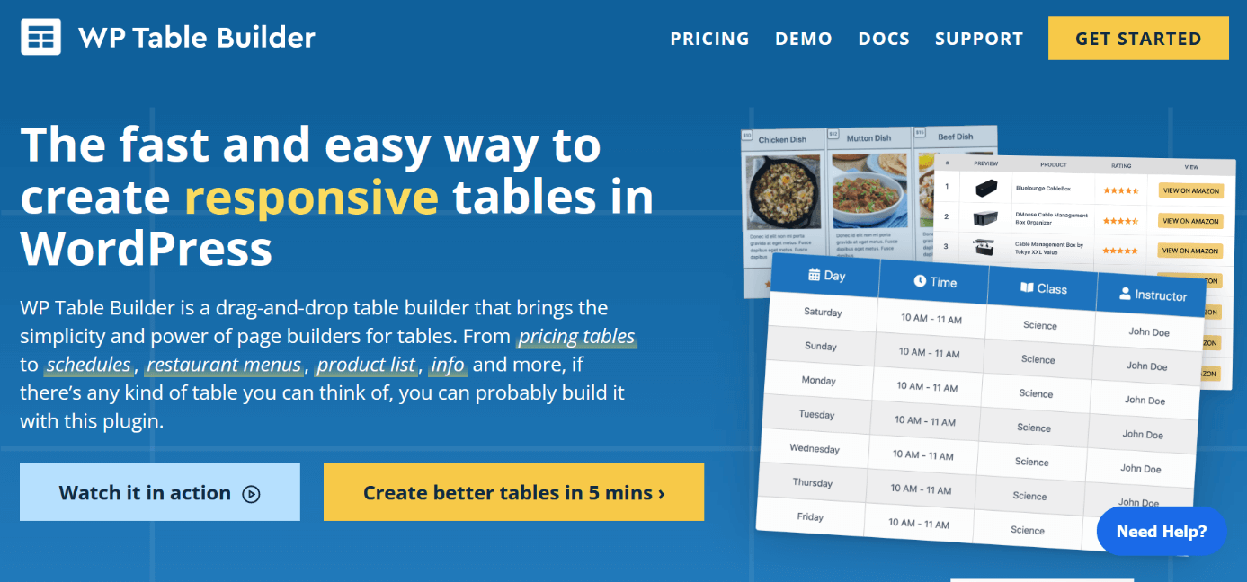 Screenshot der Website Screenshot der Website des Tabellen-Plugins „WP Table Builder“des Tabellen-Plugins „WP Table Builder“