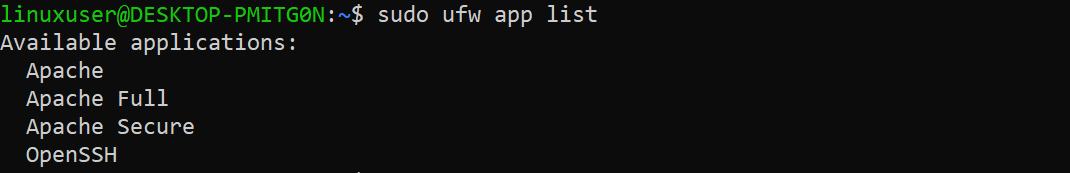 Linux-Terminal: Liste der Anwendungsprofile für Apache
