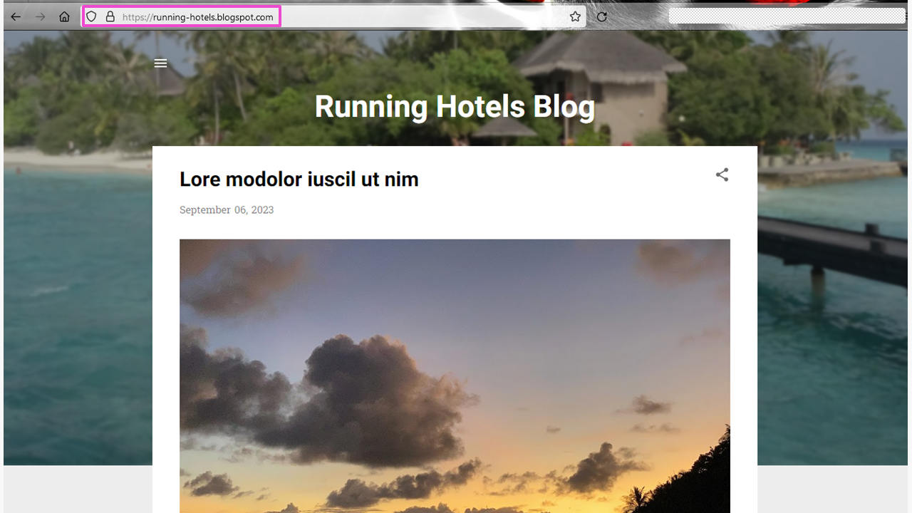 Ansicht „Ergebnis der Domain-Weiterleitung“ im Browser Ansicht „Ergebnis der Domain-Weiterleitung“ im Browser