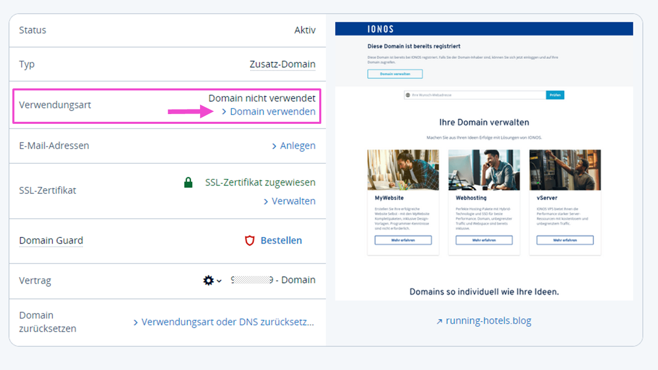 Ansicht „Domain Bearbeitungs-Optionen“ Ansicht „Domain Bearbeitungs-Optionen“