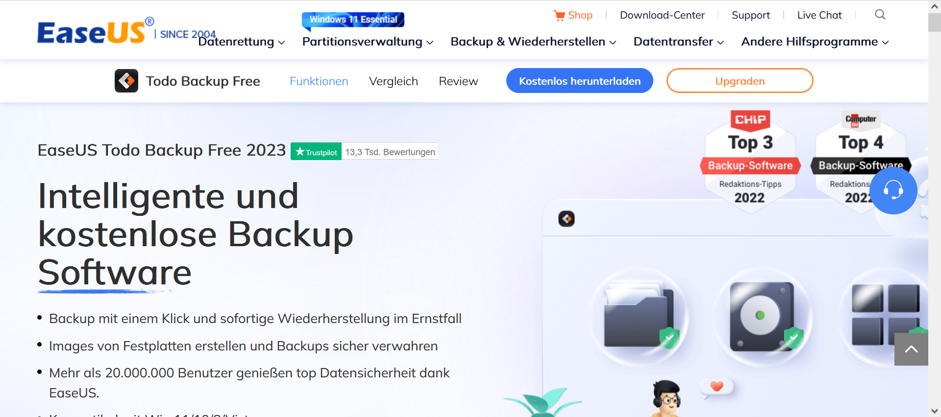 Screenshot der EaseUS Todo Backup Free Website Screenshot der EaseUS Todo Backup Free Website
