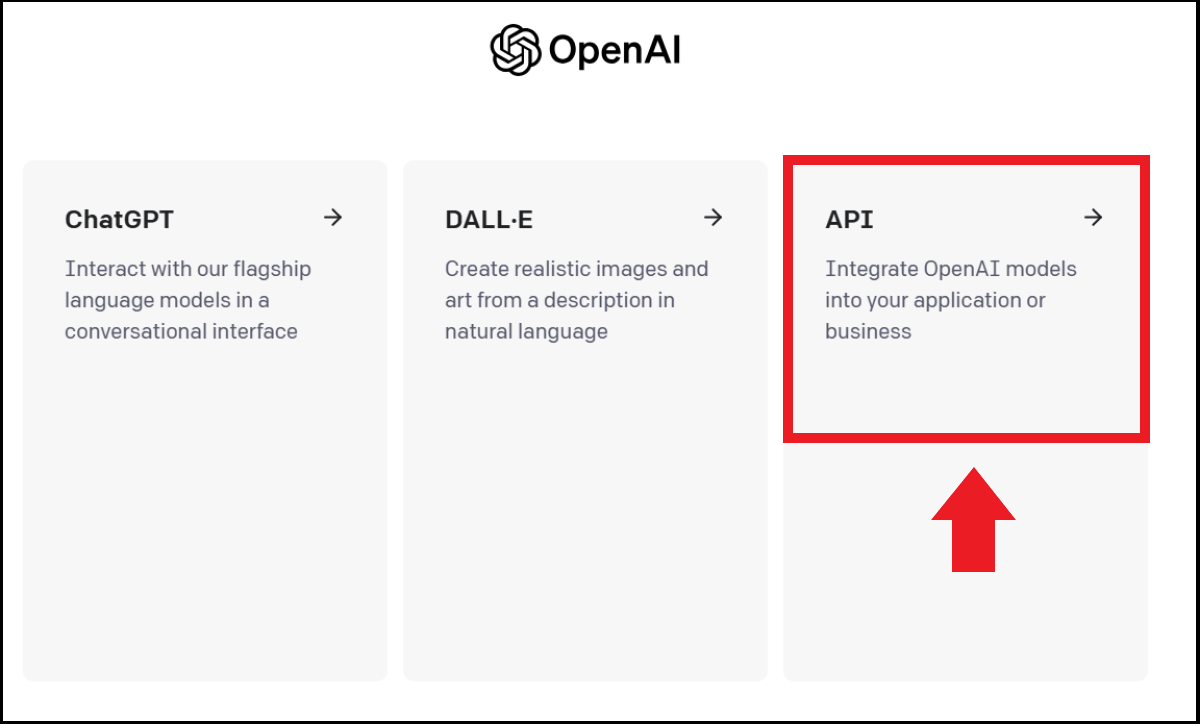 Das Menü API unter den OpenAI-Apps