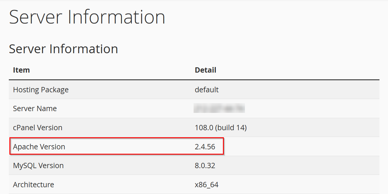 cPanel: Apache Version cPanel: Apache Version