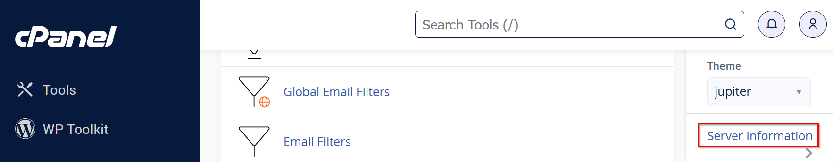 cPanel: Sektion Server Information cPanel: Sektion Server Information