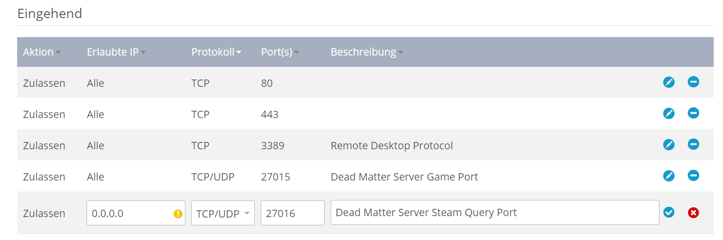 IONOS Kundenkonto: Port-Freigabe „Dead Matter“-Server