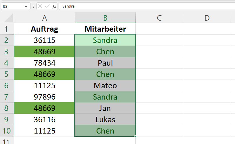 Ausgewählte Zellen in Excel