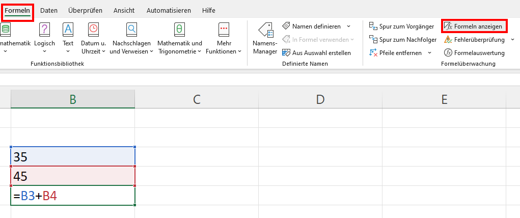 Excel: Formeln anzeigen