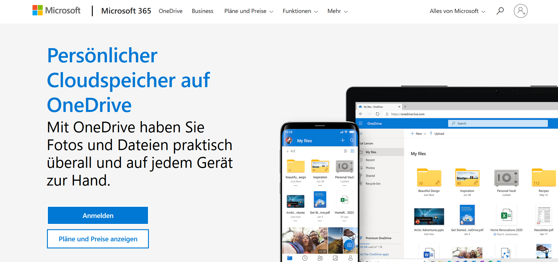 Screenshot der Vorstellungsseite von OneDrive Screenshot der Vorstellungsseite von OneDrive