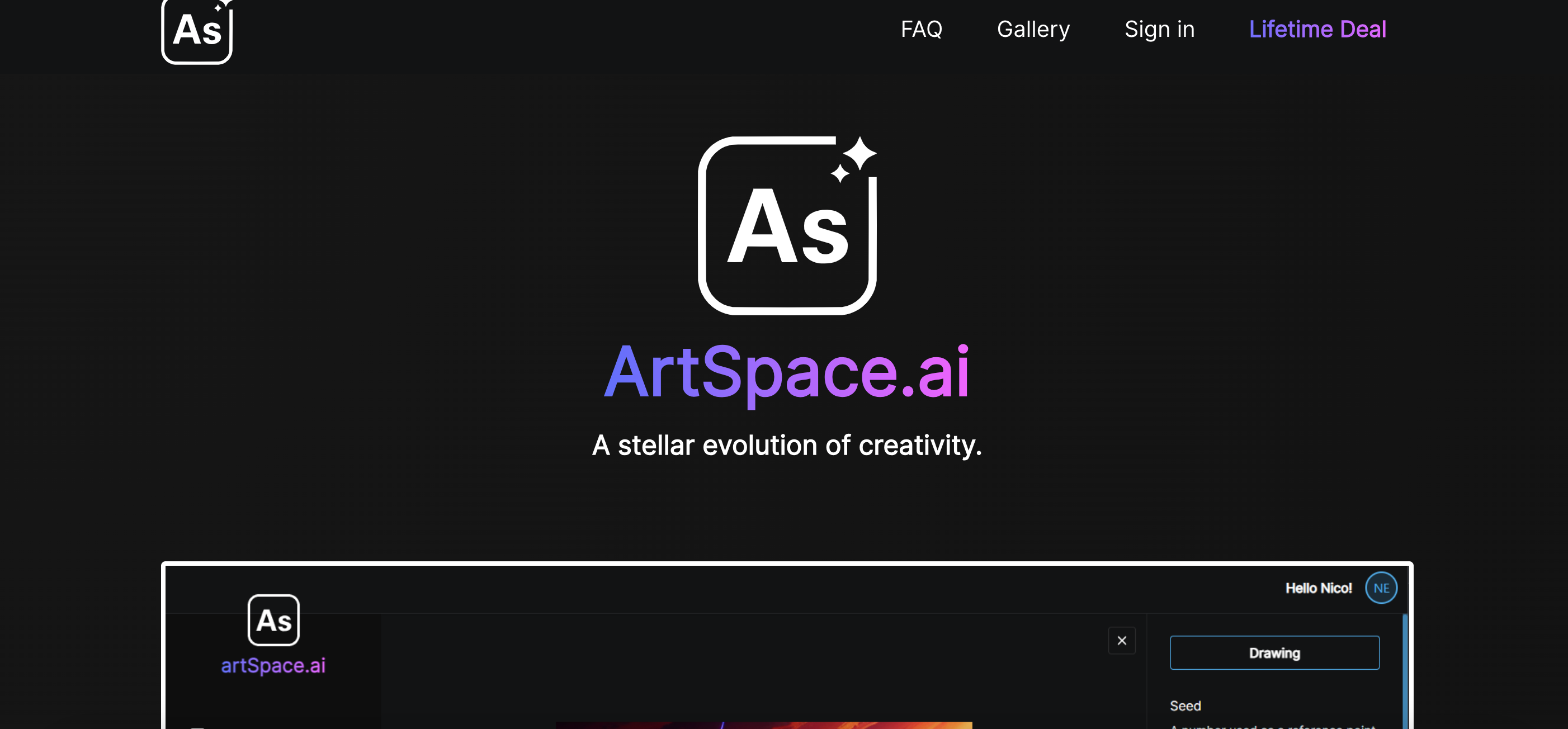 Screenshot der Homepage von ArtSpace.ai Screenshot der Homepage von ArtSpace.ai