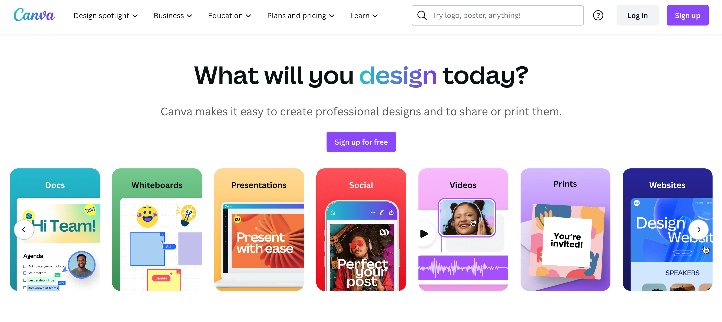 Screenshot der Homepage von Canva Screenshot der Homepage von Canva