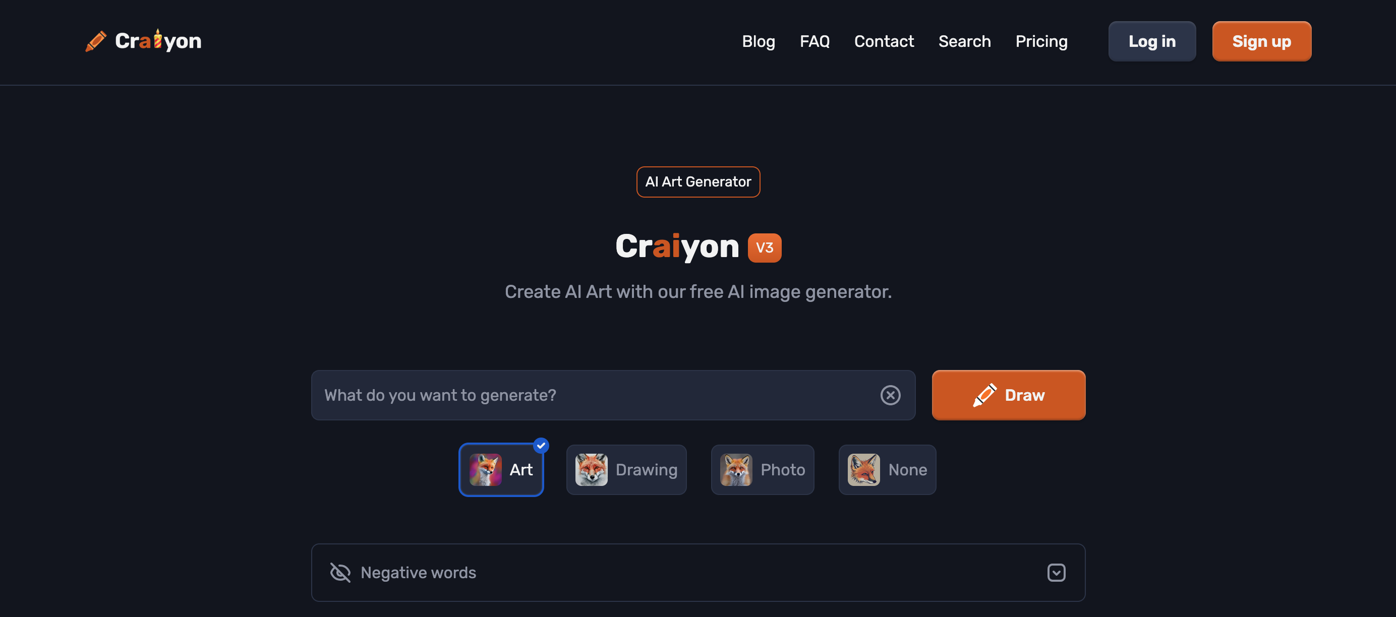 Screenshot der Homepage von Craiyon Screenshot der Homepage von Craiyon