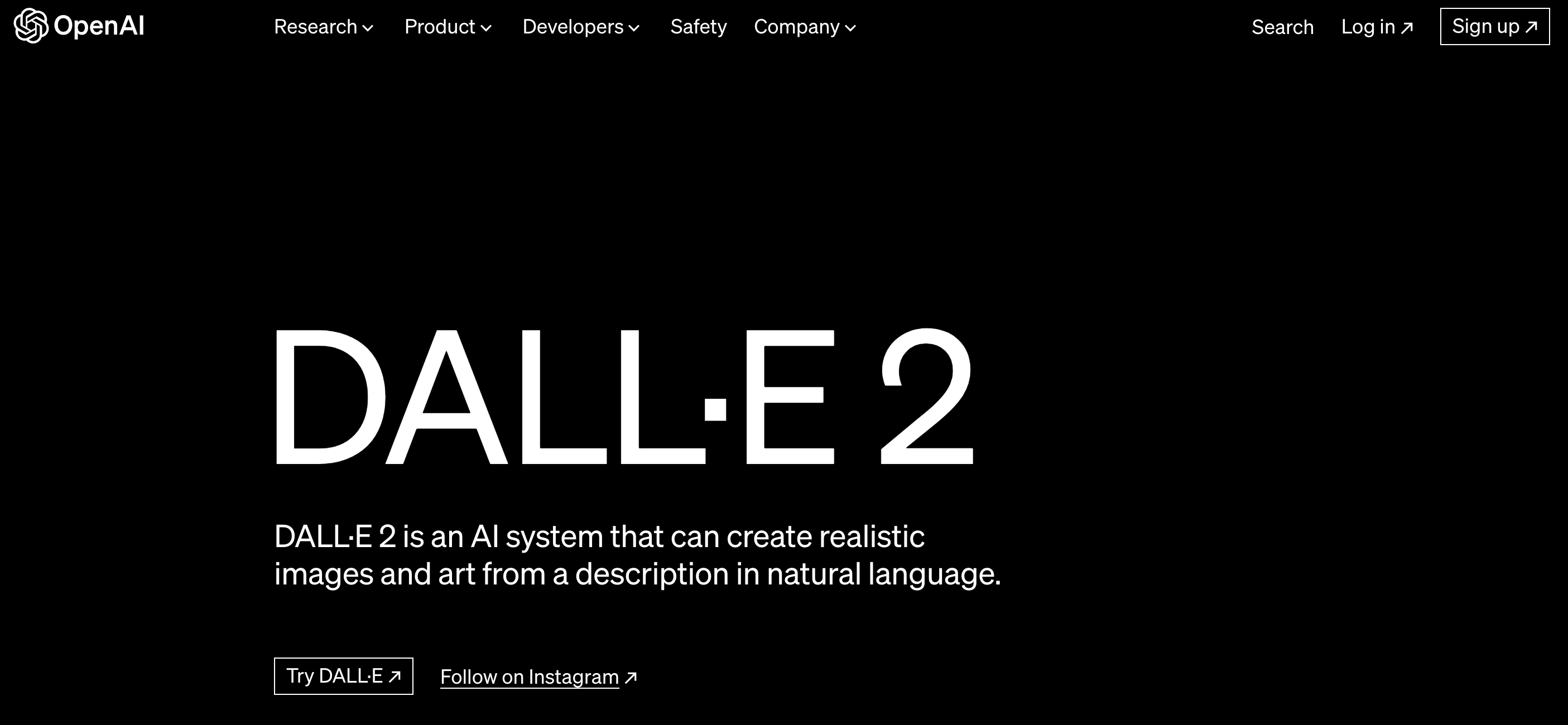 Screenshot der Homepage von Dall-E 2