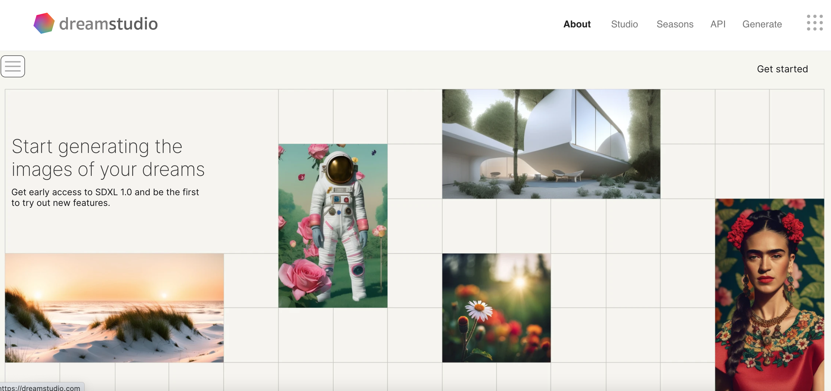 Screenshot der Homepage von DreamStudio Screenshot der Homepage von DreamStudio