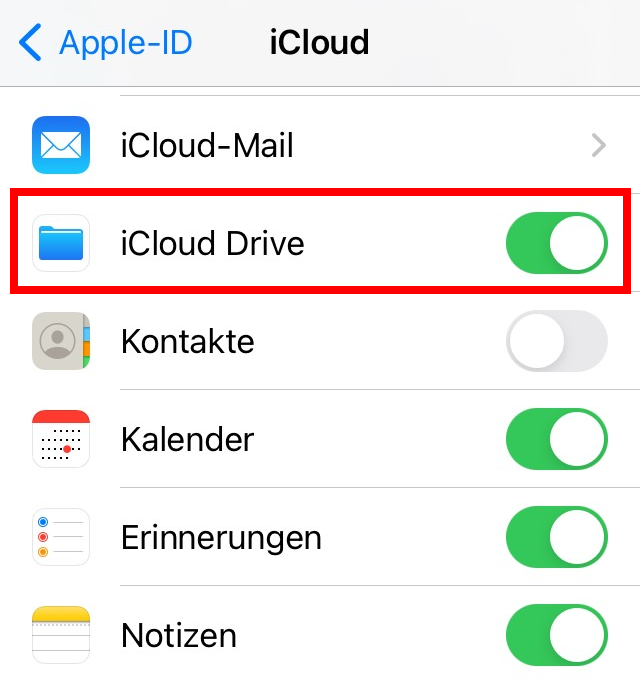 iCloud Drive: Einstellungen innerhalb des Bereichs „Apple ID“