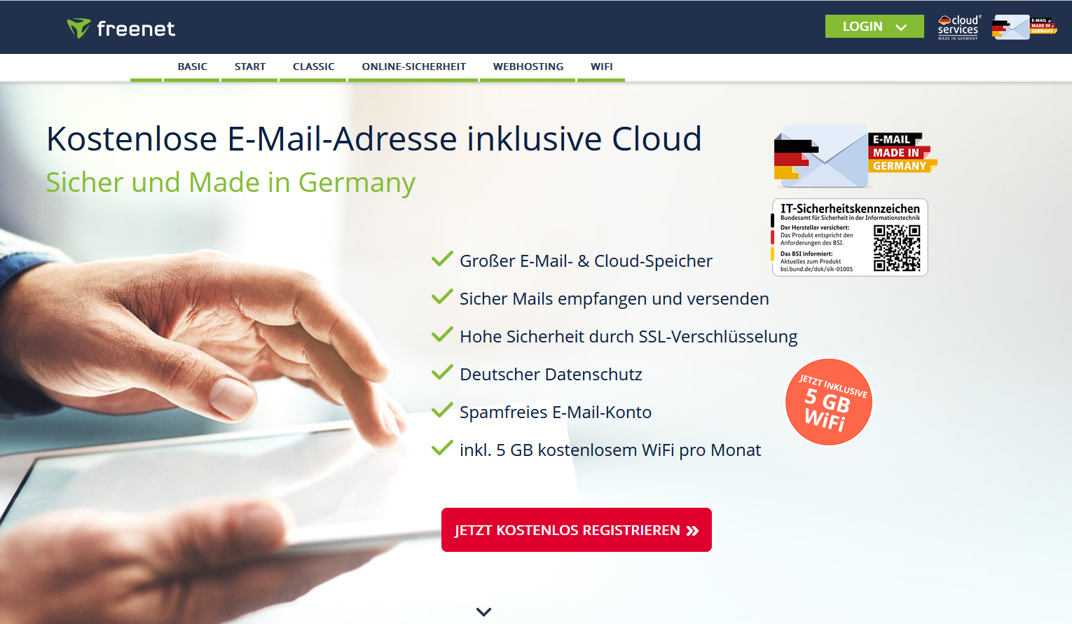 Homepage von freenet Mail