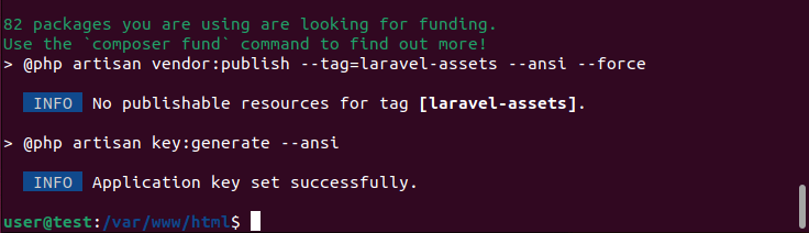 Ubuntu-Terminal: PHP-Framework Laravel erfolgreich installiert