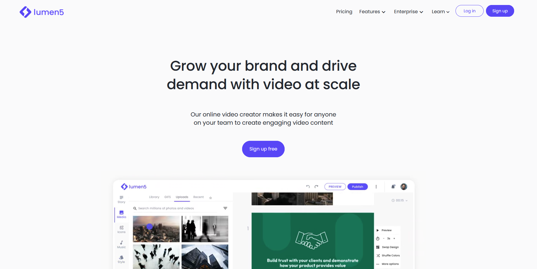Screenshot der Lumen5-Website Screenshot der Lumen5-Website
