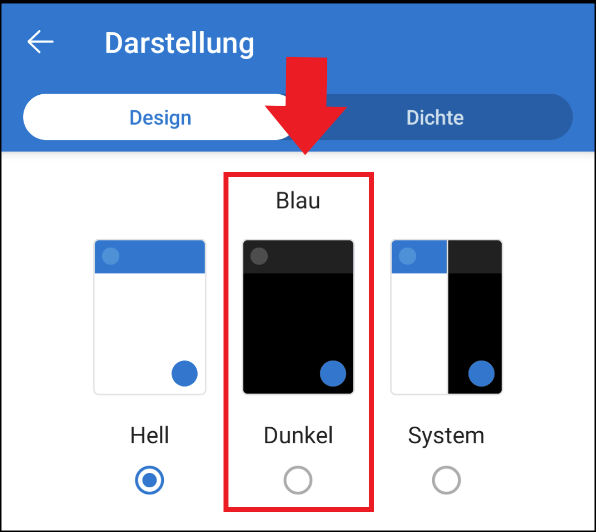 Der Modus „Dunkel“ in der Outlook-Mobile-App