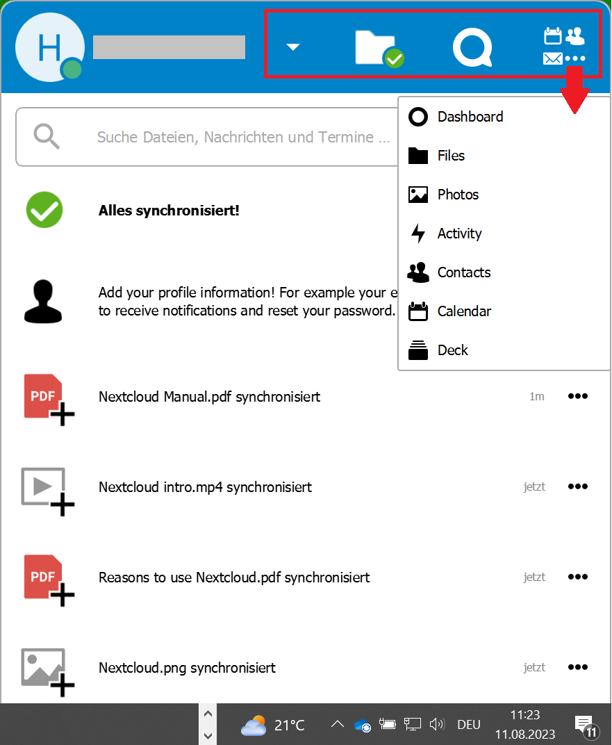 Nextcloud-Client Desktop-App mit Navigationsleiste