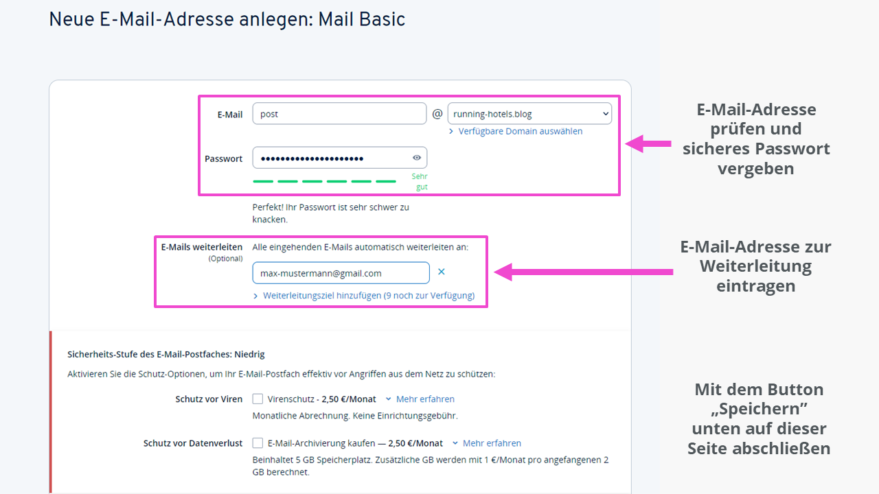 Ansicht „Mail Basic anlegen und weiterleiten“ Ansicht „Mail Basic anlegen und weiterleiten“