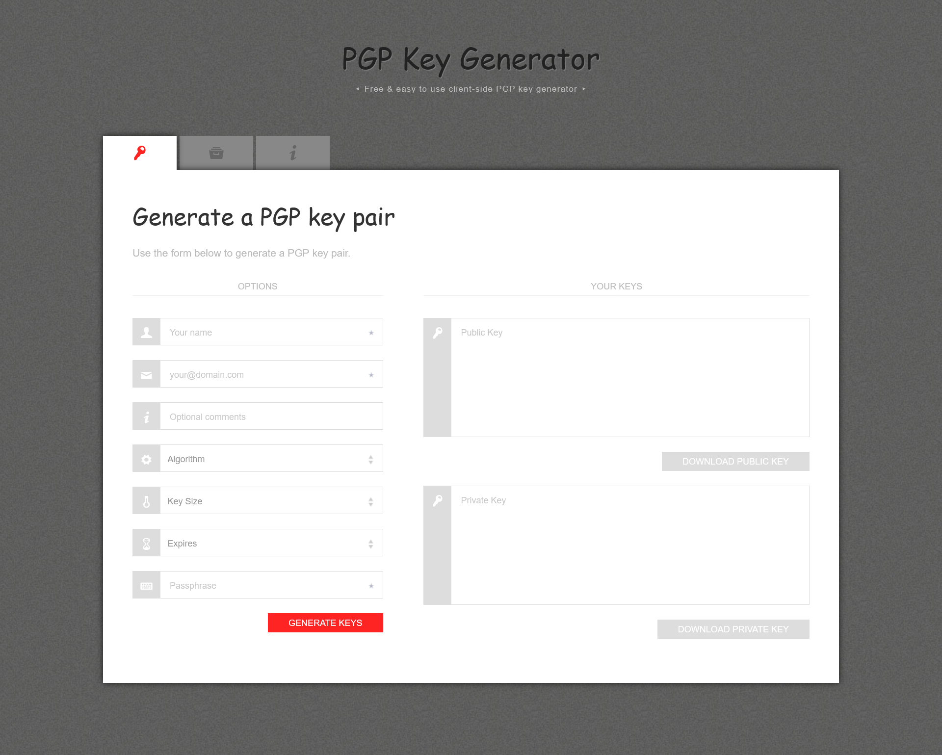 Webtool zur PGP-Schlüsselgenerierung: PGP Key Generator