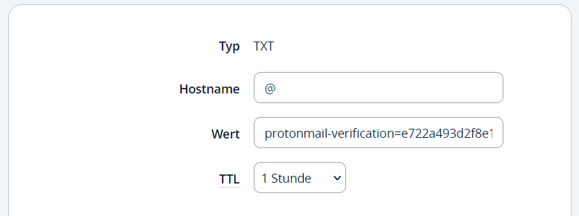 TXT-Eintrag für ProtonMail im IONOS Cloud Panel