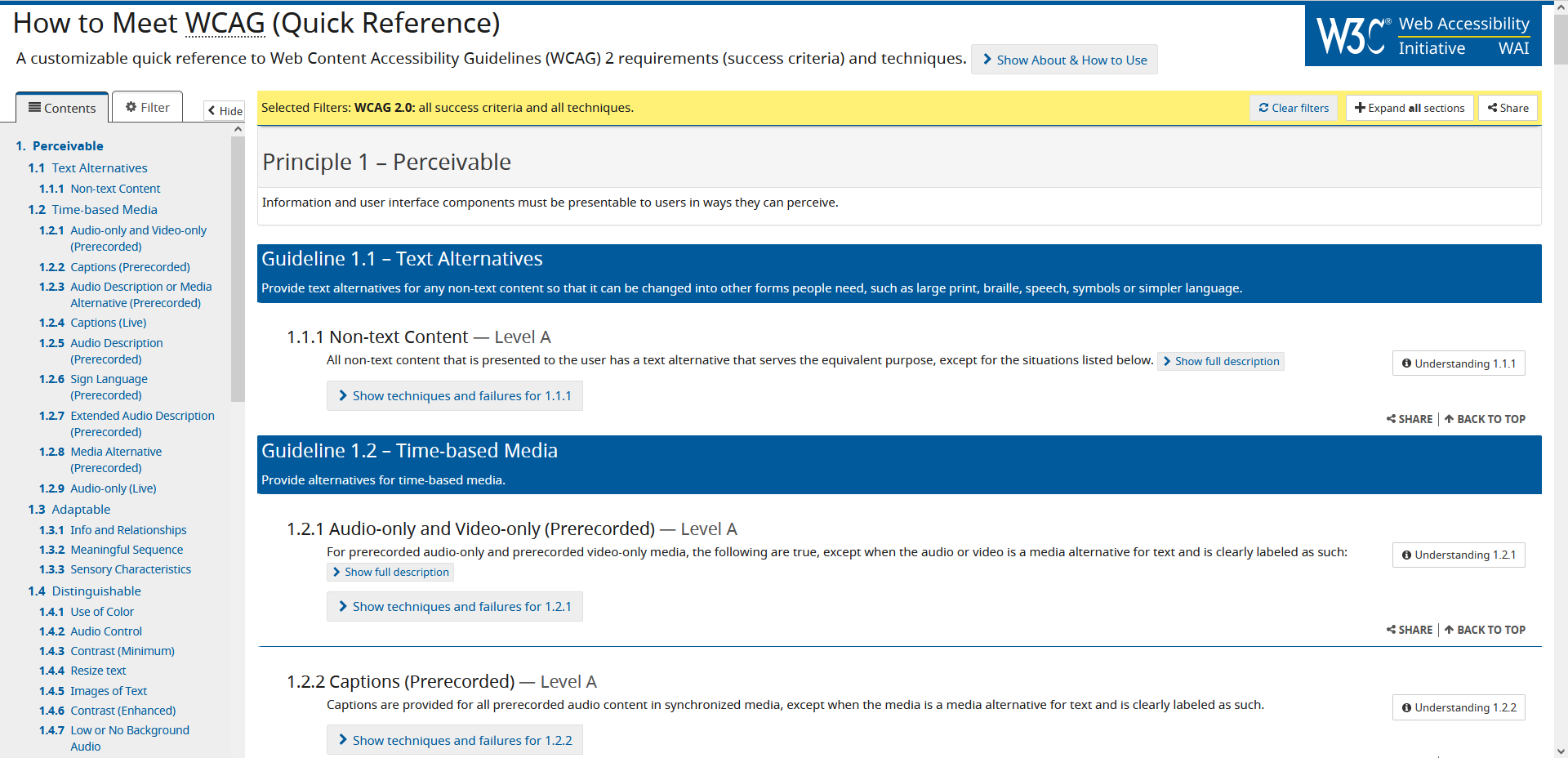 Schnellreferenz der WCAG 2 mit anpassbarer Checkliste