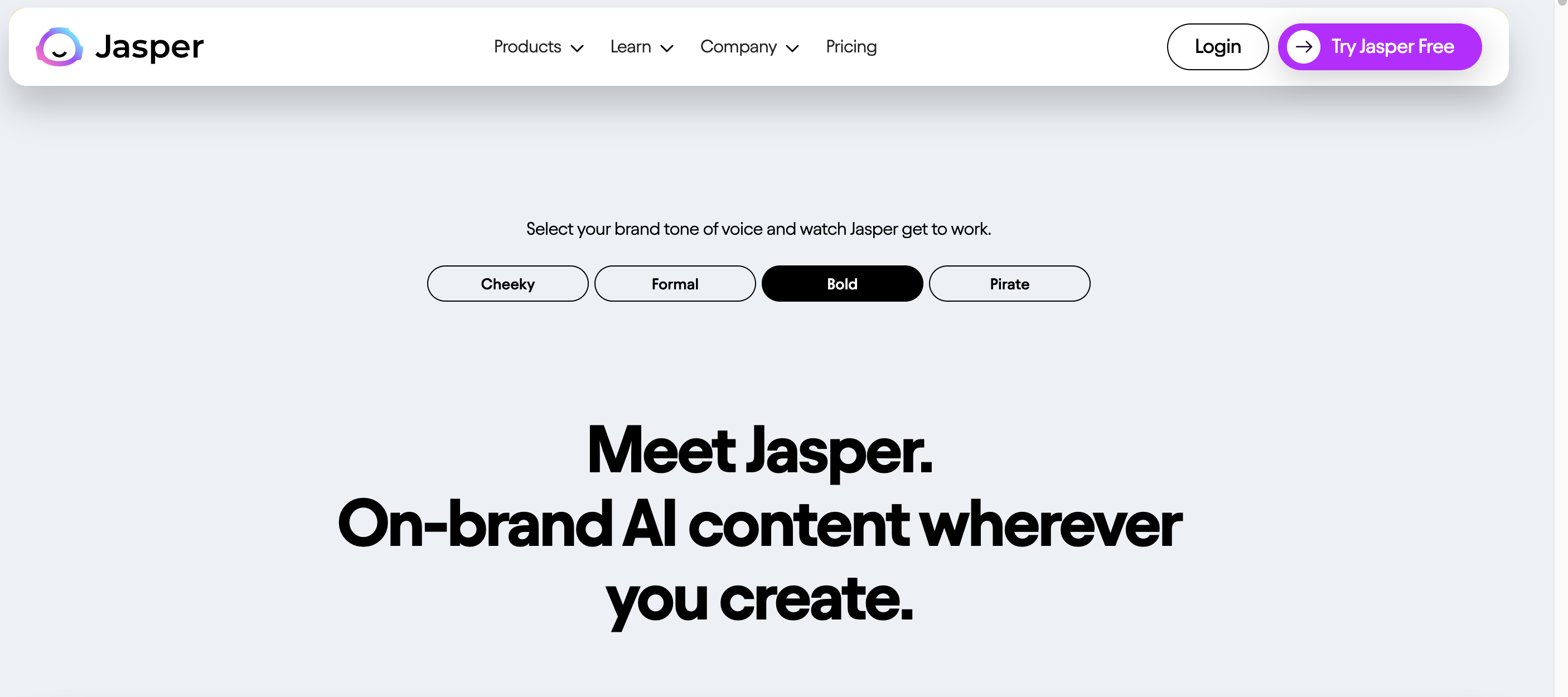 Screenshot der Homepage von Jasper AI