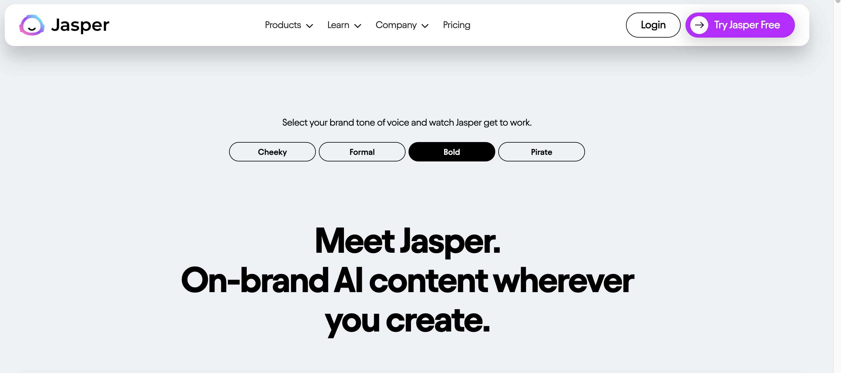 Screenshot der Homepage von Jasper AI Screenshot der Homepage von Jasper AI