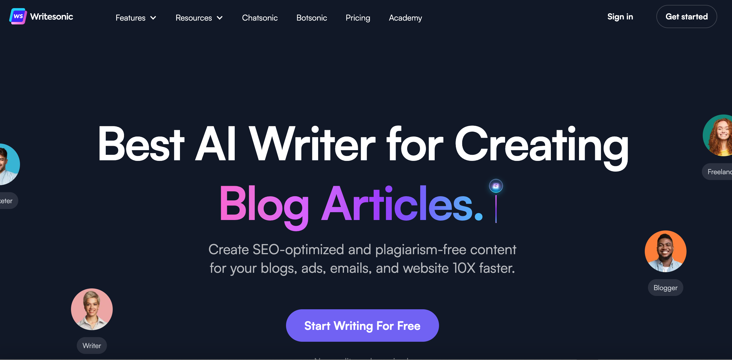 Screenshot der Homepage von Writesonic Screenshot der Homepage von Writesonic