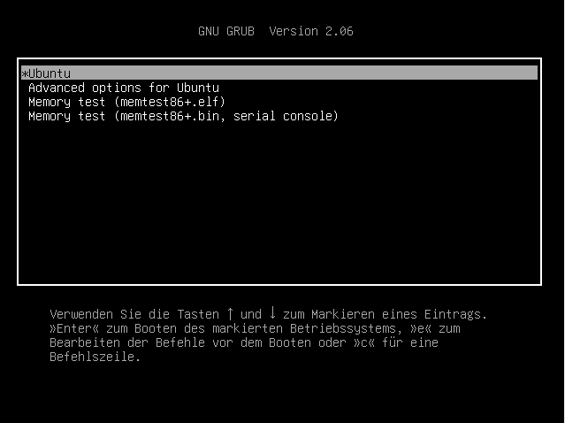 GRUB-Bootlader Menü GRUB-Bootlader Menü