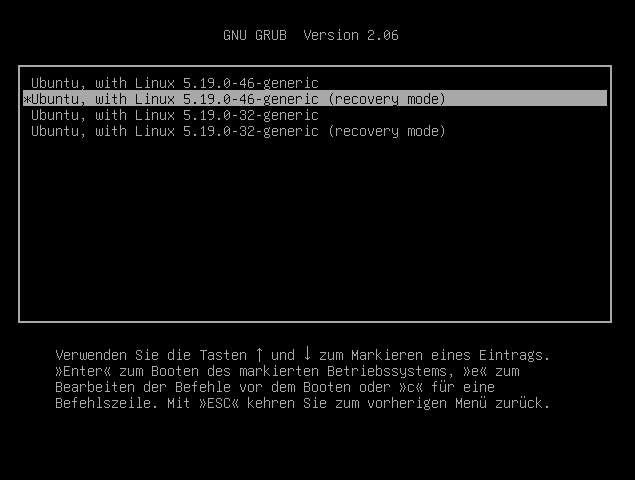 GRUB Wiederherstellungsmodi für installierte Kerne GRUB Wiederherstellungsmodi für installierte Kerne