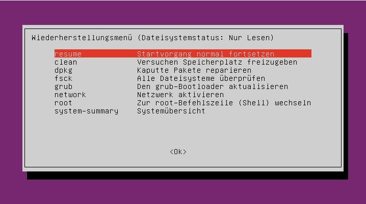 GRUB Wiederherstellungsoptionen GRUB Wiederherstellungsoptionen