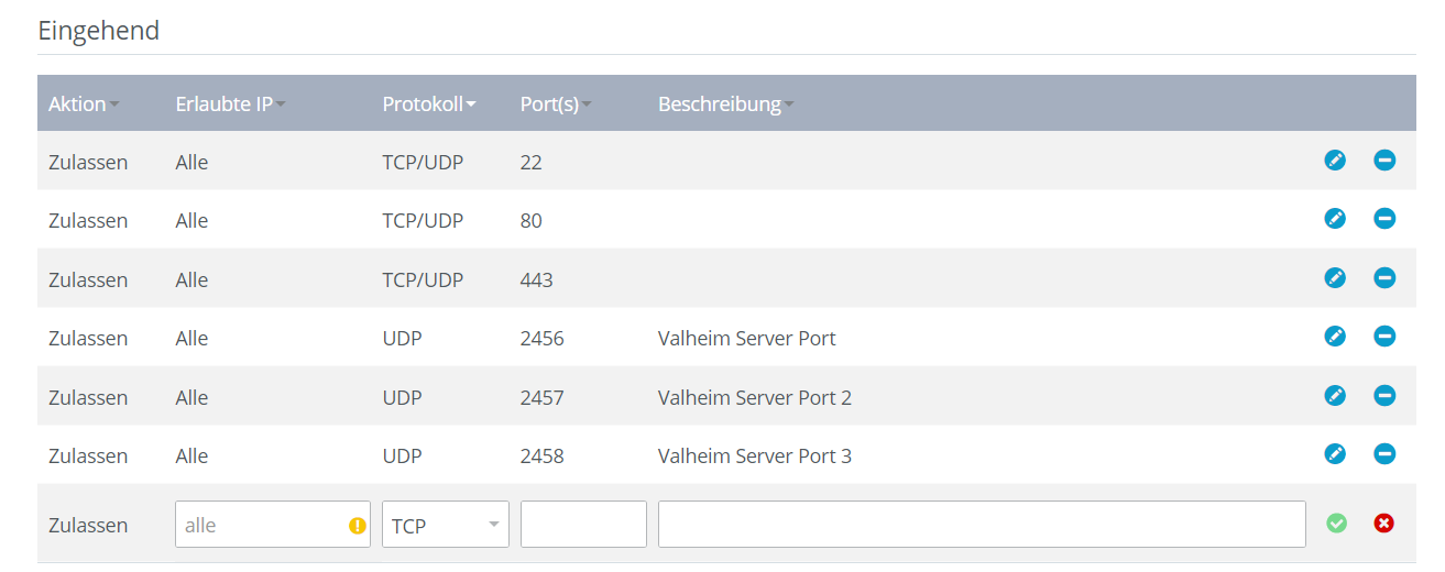 IONOS Cloud Panel: Freigabe der Valheim-Server-Ports