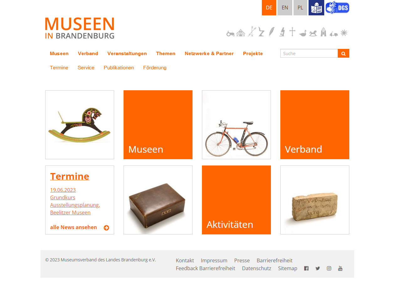 Screenshot der Webseite des Museumsverbandes des Landes Brandenburg e. V.
