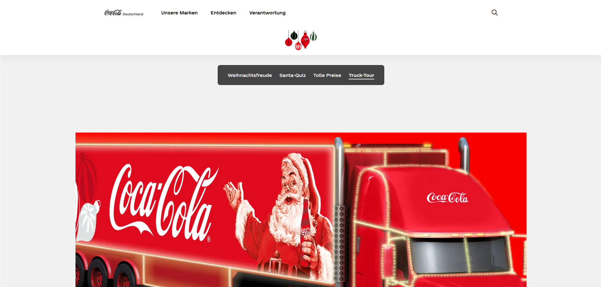 Screenshot der Weihnachts-Website von Coca Cola Deutschland
