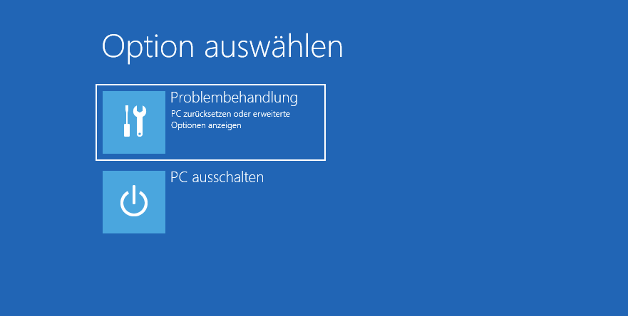 Screenshot der Problembehandlungsumgebung bei Windows 11