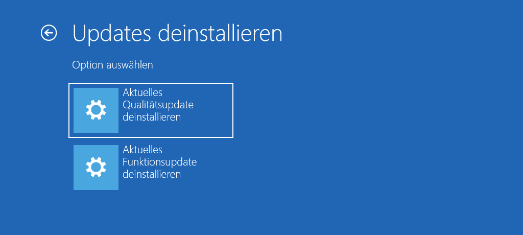Screenshot der Optionen zur Deinstallation von Updates in der Problembehandlung von Windows 11