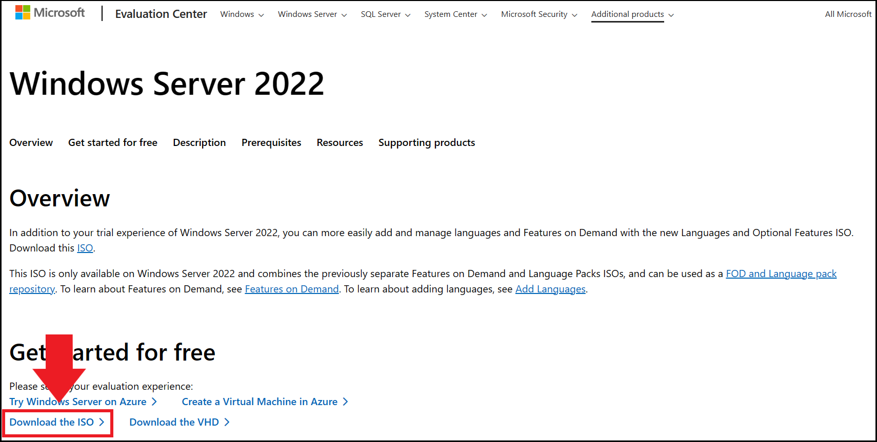 Die ISO von Windows Server 2022 im Microsoft Evaluation Center
