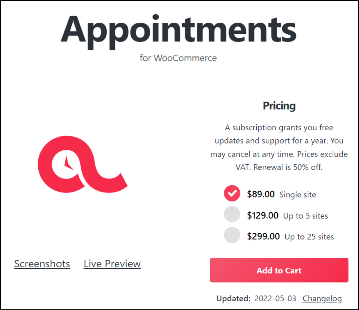 Die Website des Plugins WooCommerce Appointments