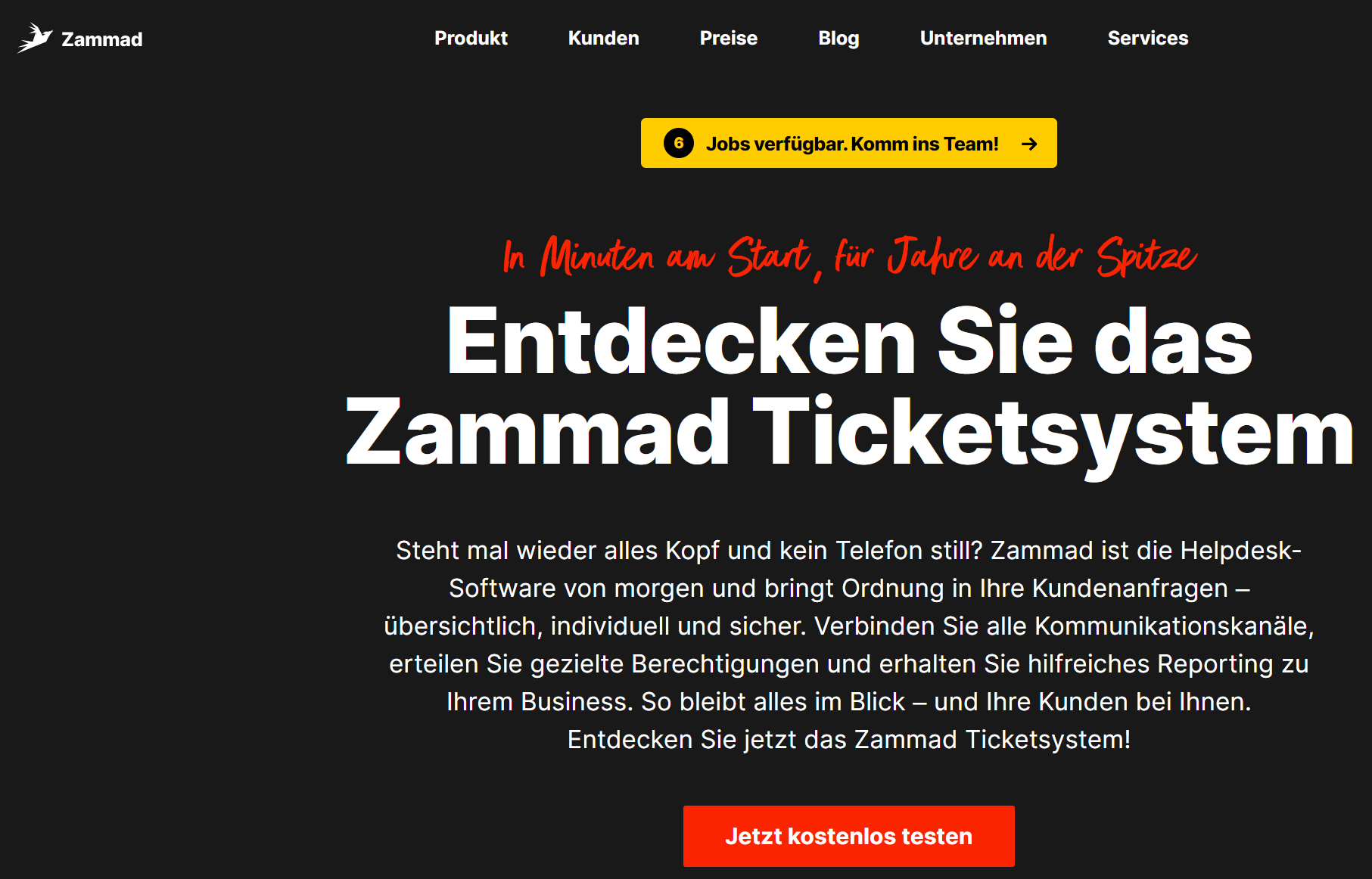 Screenshot der Zammad-Website