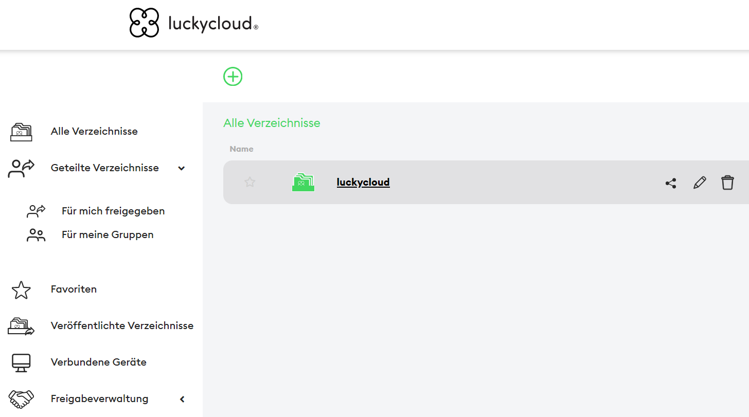 luckycloud: Storage-Übersicht (Webanwendung)