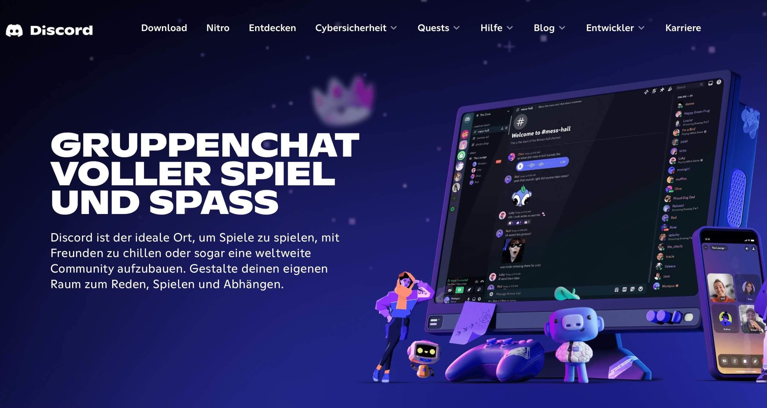 Screenshot der Discord Website Bild: Screenshot der Discord Website