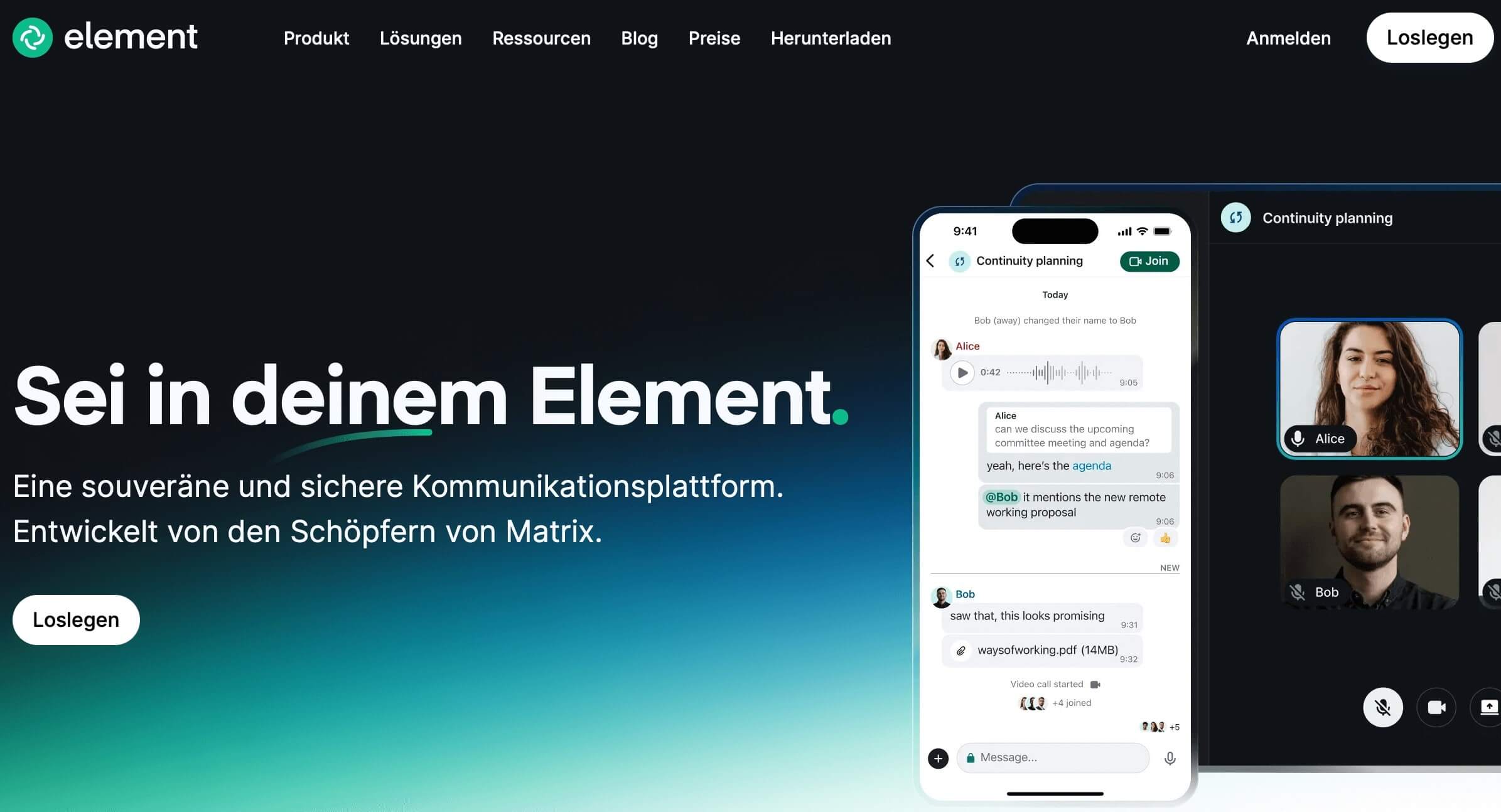 Screenshot der Element Website Bild: Screenshot der Element Website