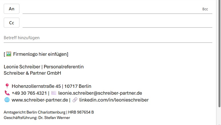 E-Mail-Signatur geschäftlich: Beispiel für gute Gestaltung Bild: E-Mail-Signatur geschäftlich: Beispiel für gute Gestaltung