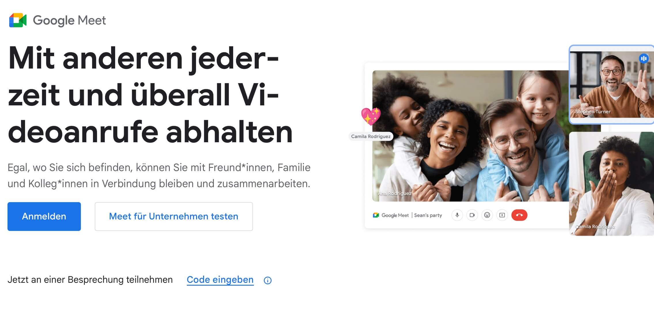 Screenshot der Google Meet Website Bild: Screenshot der Google Meet Website