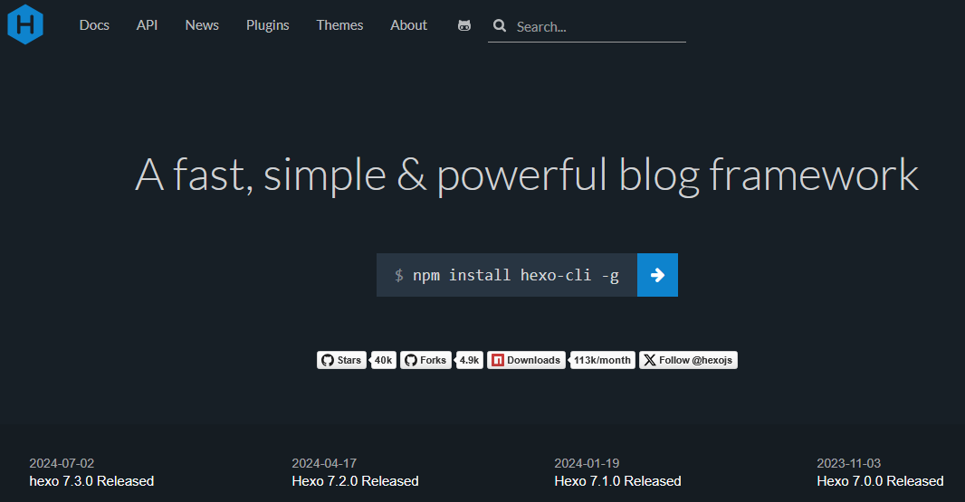 Screenshot der Website von Hexo Screenshot der Website von Hexo