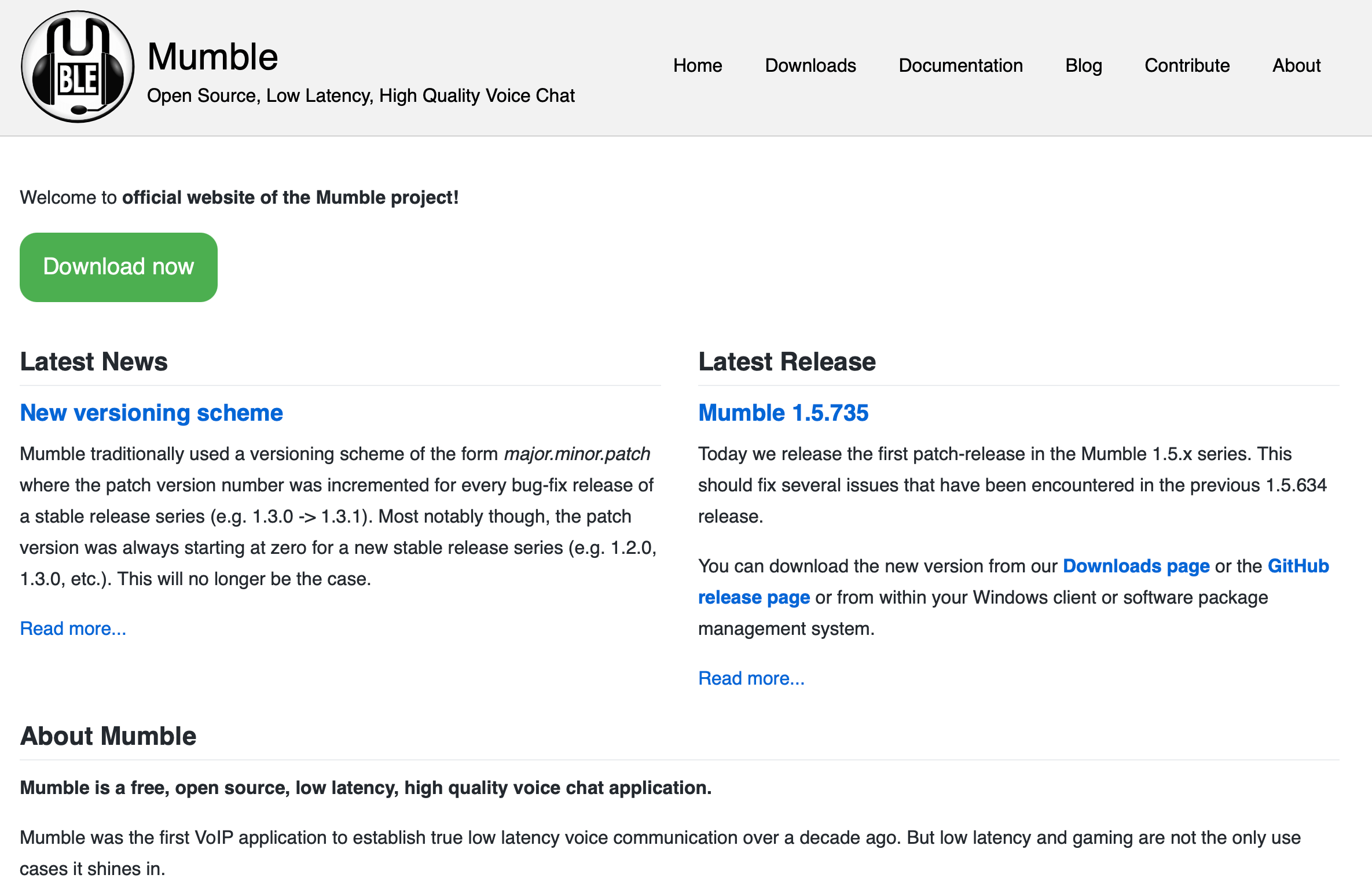 Screenshot der Mumble Website Bild: Screenshot der Mumble Website